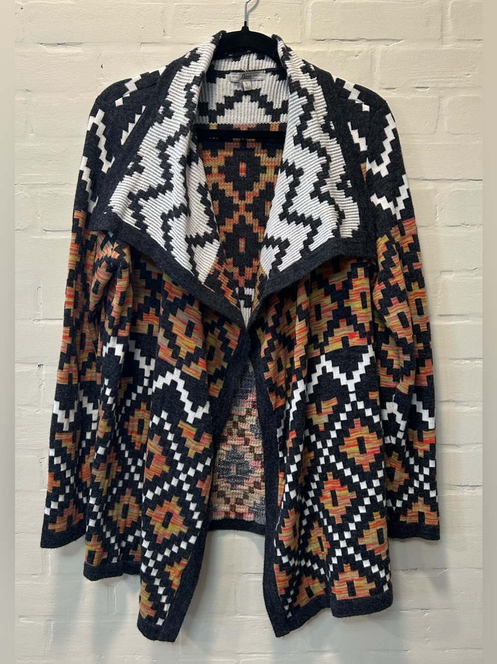 Bass Southwest Aztec Open Front Cardigan Sweater Size Large